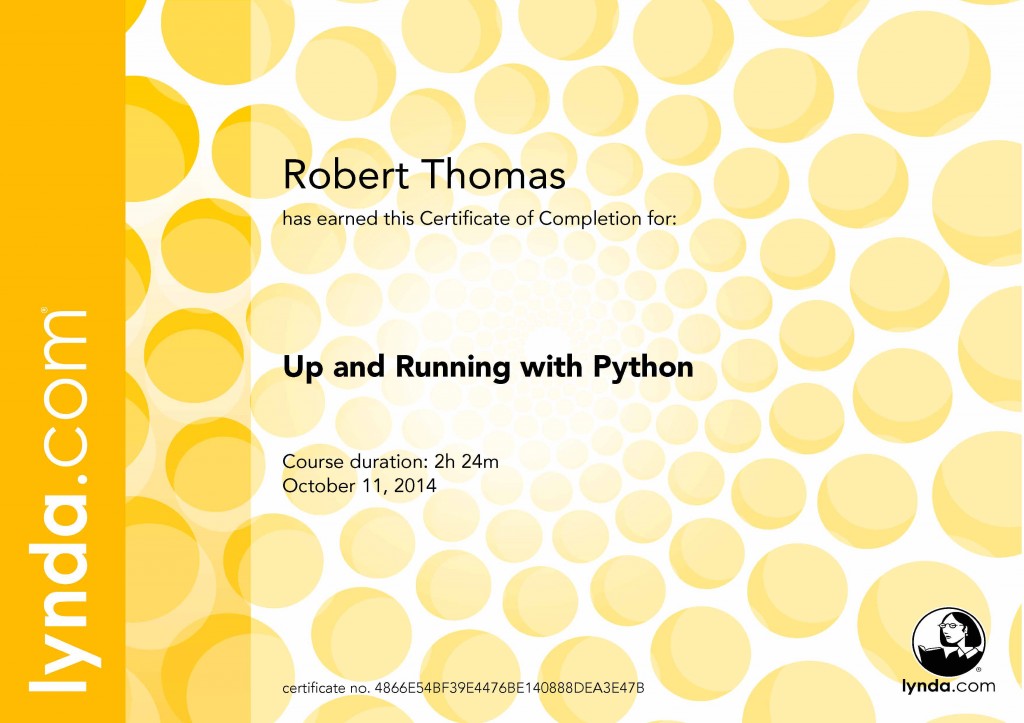 Up and Running with Python - Certificate Of Completion