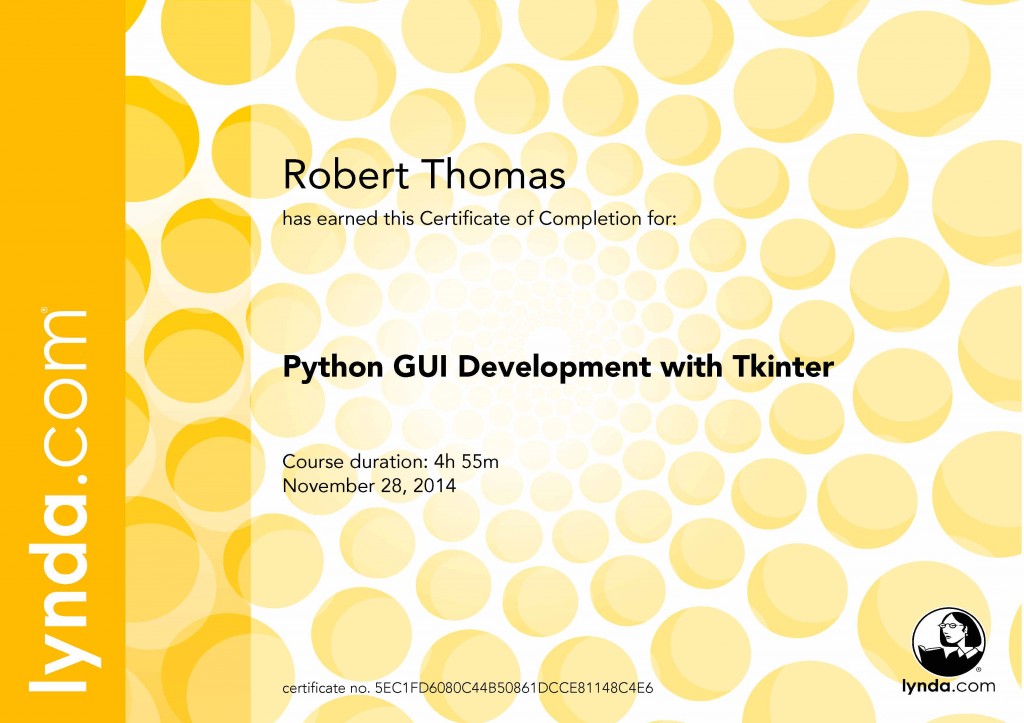 Python GUI Development with Tkinter - Certificate Of Completion
