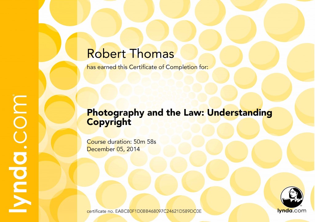 Photography and the Law - Understanding Copyright - Certificate Of Completion