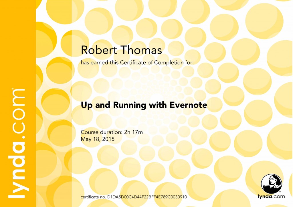 Up and Running with Evernote - Certificate Of Completion