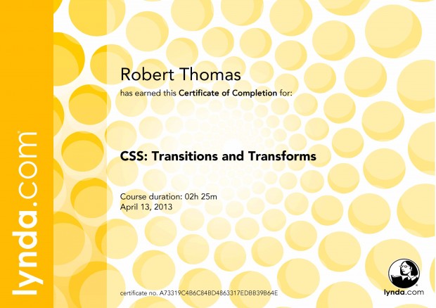 CSS: Transitions and Transforms - Certificate of Completion