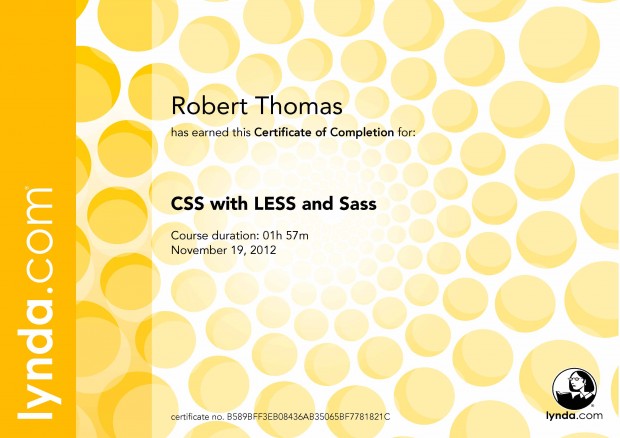 CSS with LESS and Sass - Certificate of Completion