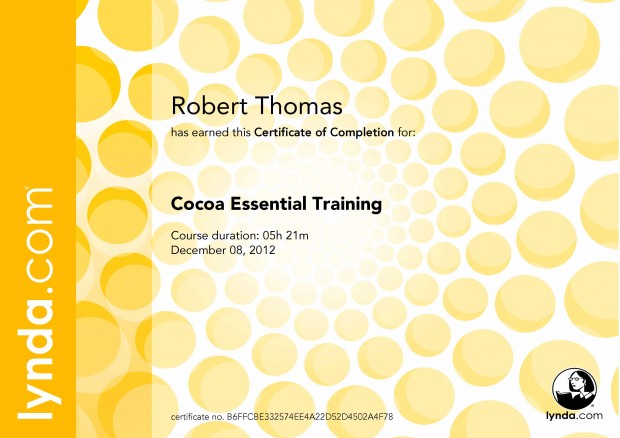Cocoa Essential Training - Certificate of Completion