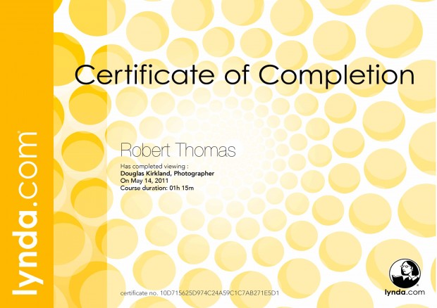 Douglas Kirkland - Photographer, Certificate of Completion, Lynda.com