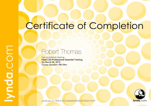 Flash CS4 Professional Essential Training, Certificate of Completion, Lynda.com