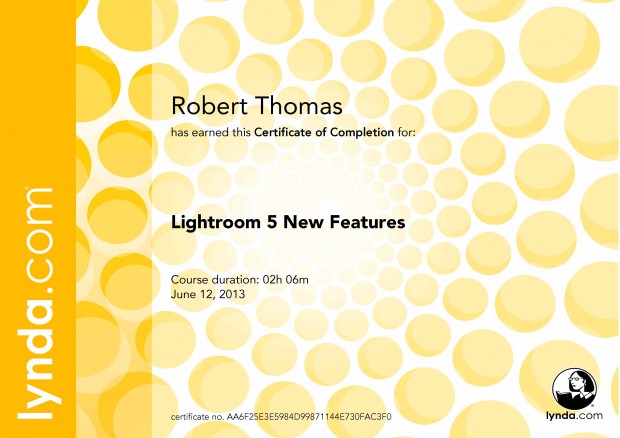 Lightroom 5 New Features - Certificate Of Completion