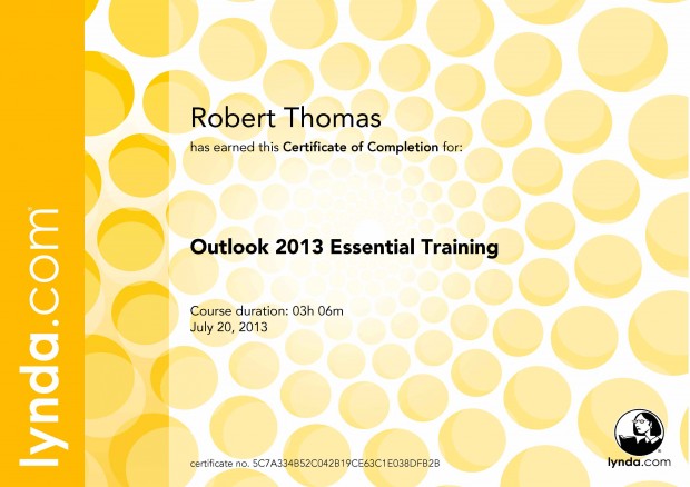 Outlook 2013 Essential Training – Certificate Of Completion