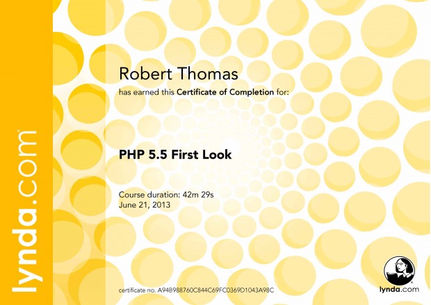 PHP 5.5 First Look - Certificate Of Completion