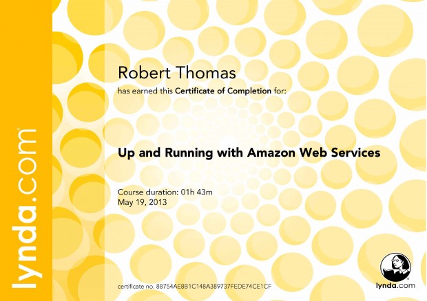 Up and Running with Amazon Web Services - Certificate Of Completion