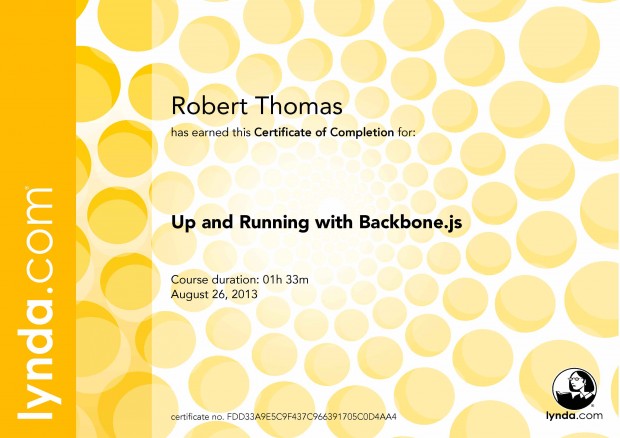 Up and Running with Backbone.js - Certificate Of Completion