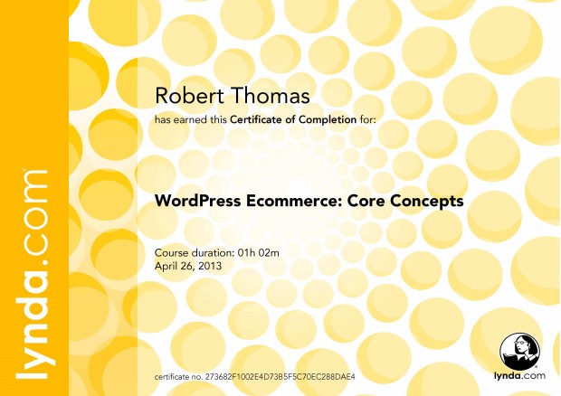 WordPress Ecommerce: Core Concepts - Certificate of Completion