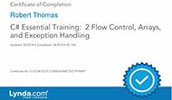 C# Essential Training - 2 - Flow Control Arrays and Exception Handling - Certificate Of Completion